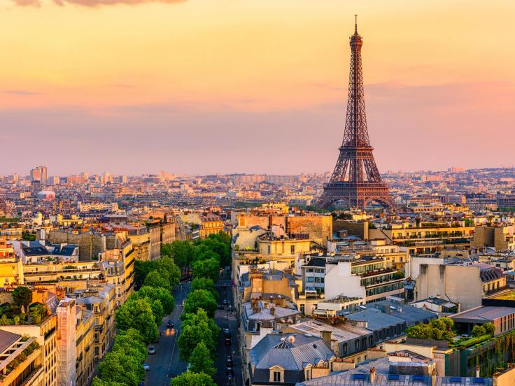 paris skyline Eiffel tower sunset